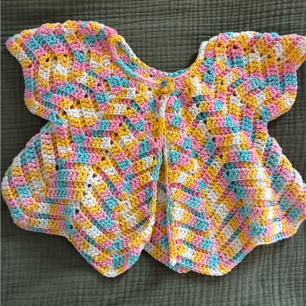 Handmade Crocheted Baby Cardigan in Pastel Multi
